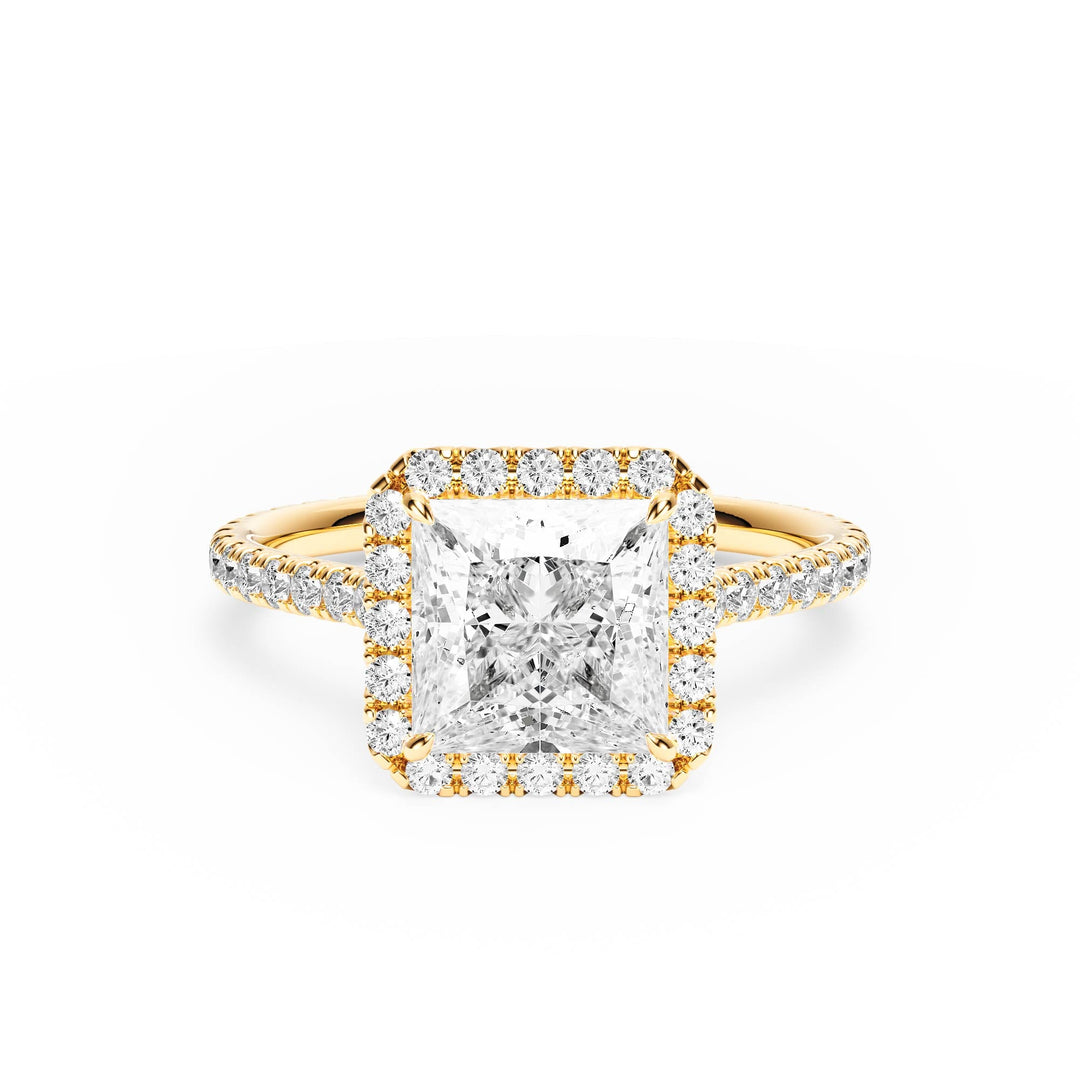 Cathedral Halo Princess Pavé Diamond Engagement Ring - R1269 in Ring by 18 KARATS INC.