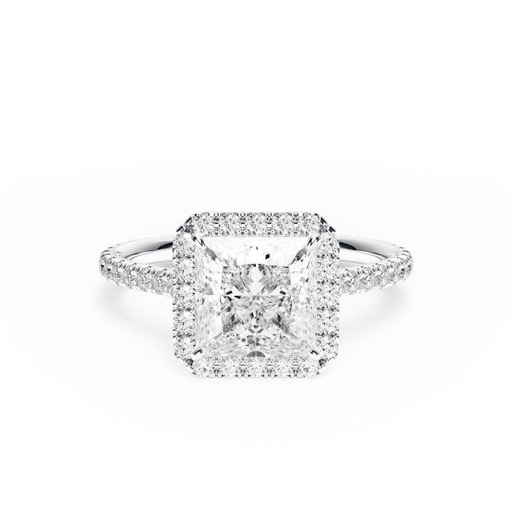 Cathedral Halo Princess Pavé Diamond Engagement Ring - R1269 in Ring by 18 KARATS INC.