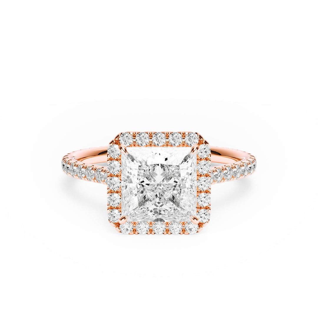 Cathedral Halo Princess Pavé Diamond Engagement Ring - R1269 in Ring by 18 KARATS INC.
