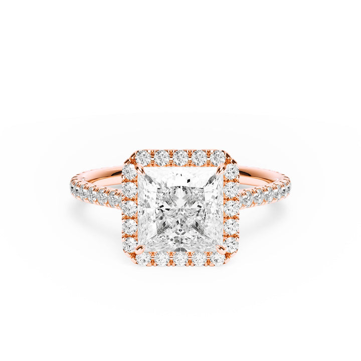 Cathedral Halo Princess Pavé Diamond Engagement Ring - R1269 in Ring by 18 KARATS INC.