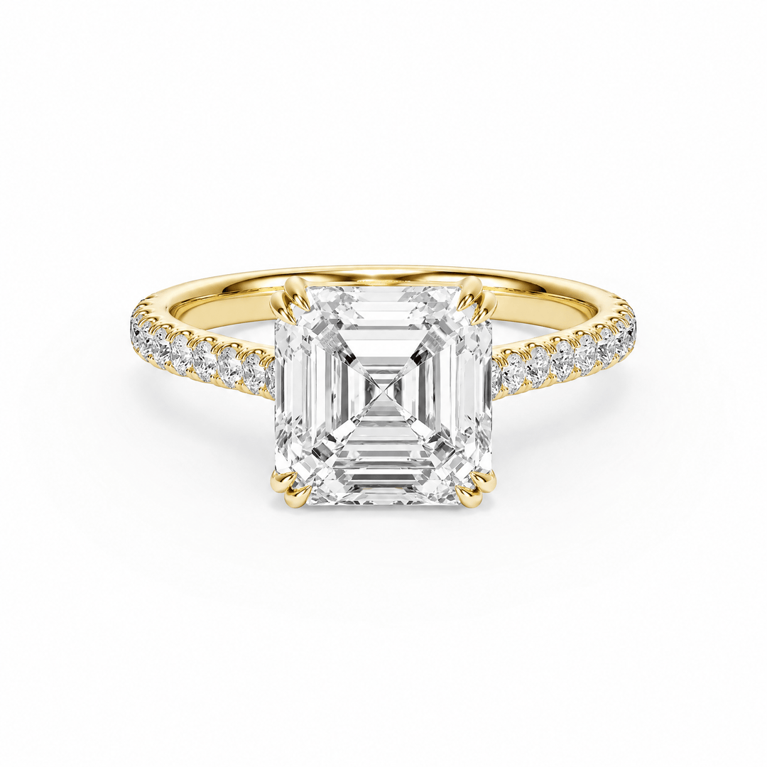 Cathedral Pavé Asscher Diamond Engagement Ring With Double Prong in Ring by 18 KARATS INC.