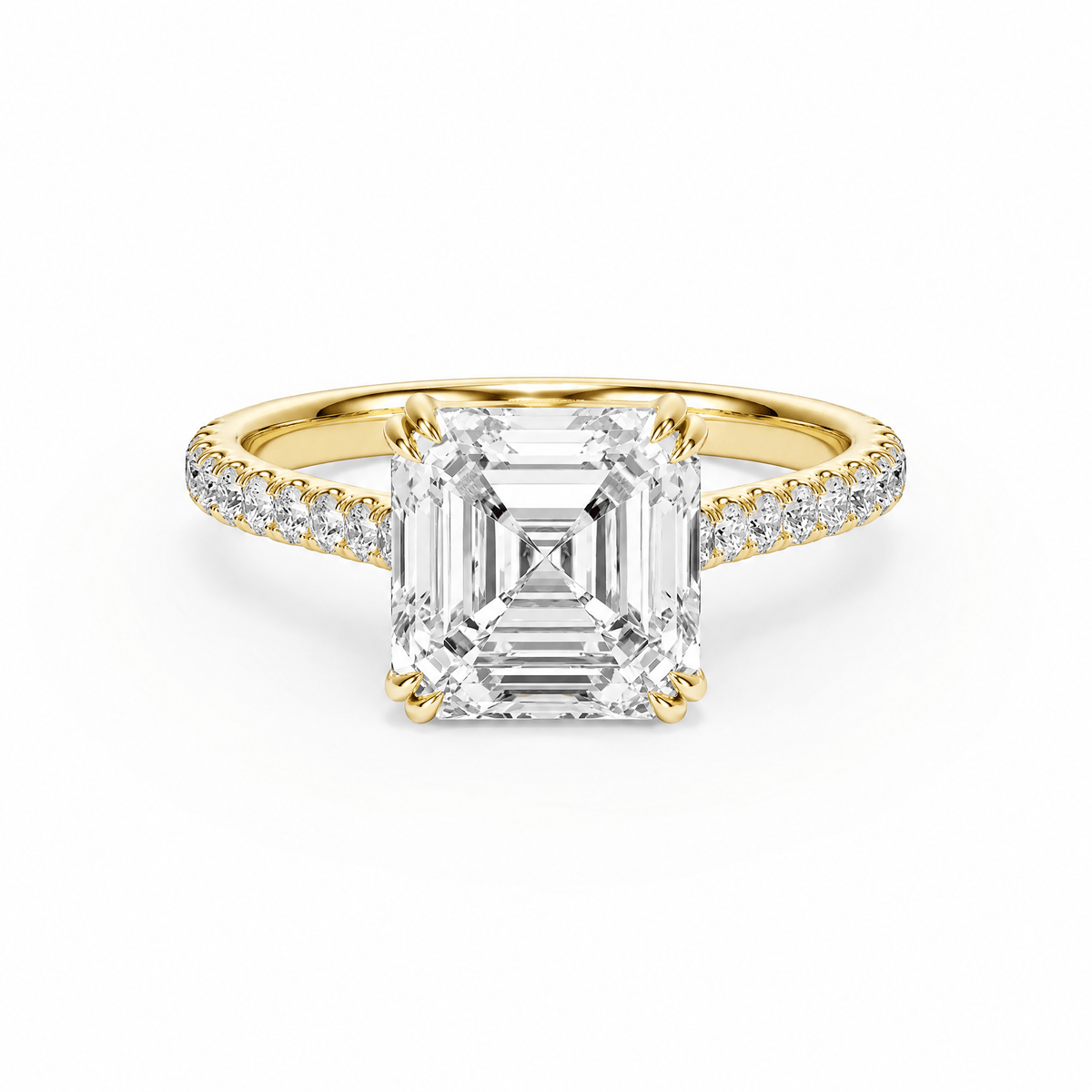 Cathedral Pavé Asscher Diamond Engagement Ring With Double Prong in Ring by 18 KARATS INC.