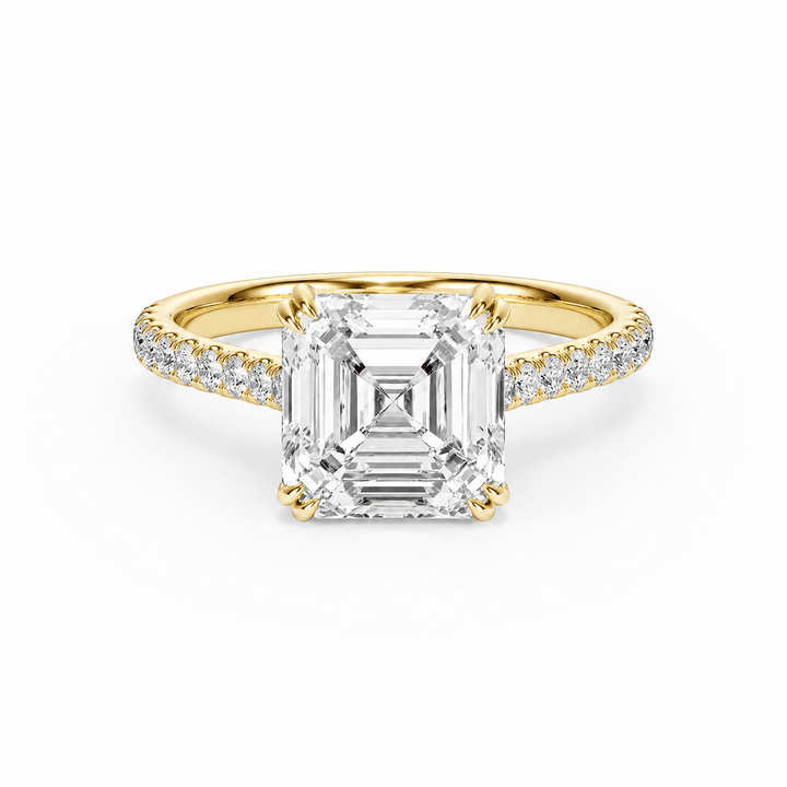 Cathedral Pavé Asscher Diamond Engagement Ring With Double Prong in Ring by 18 KARATS INC.