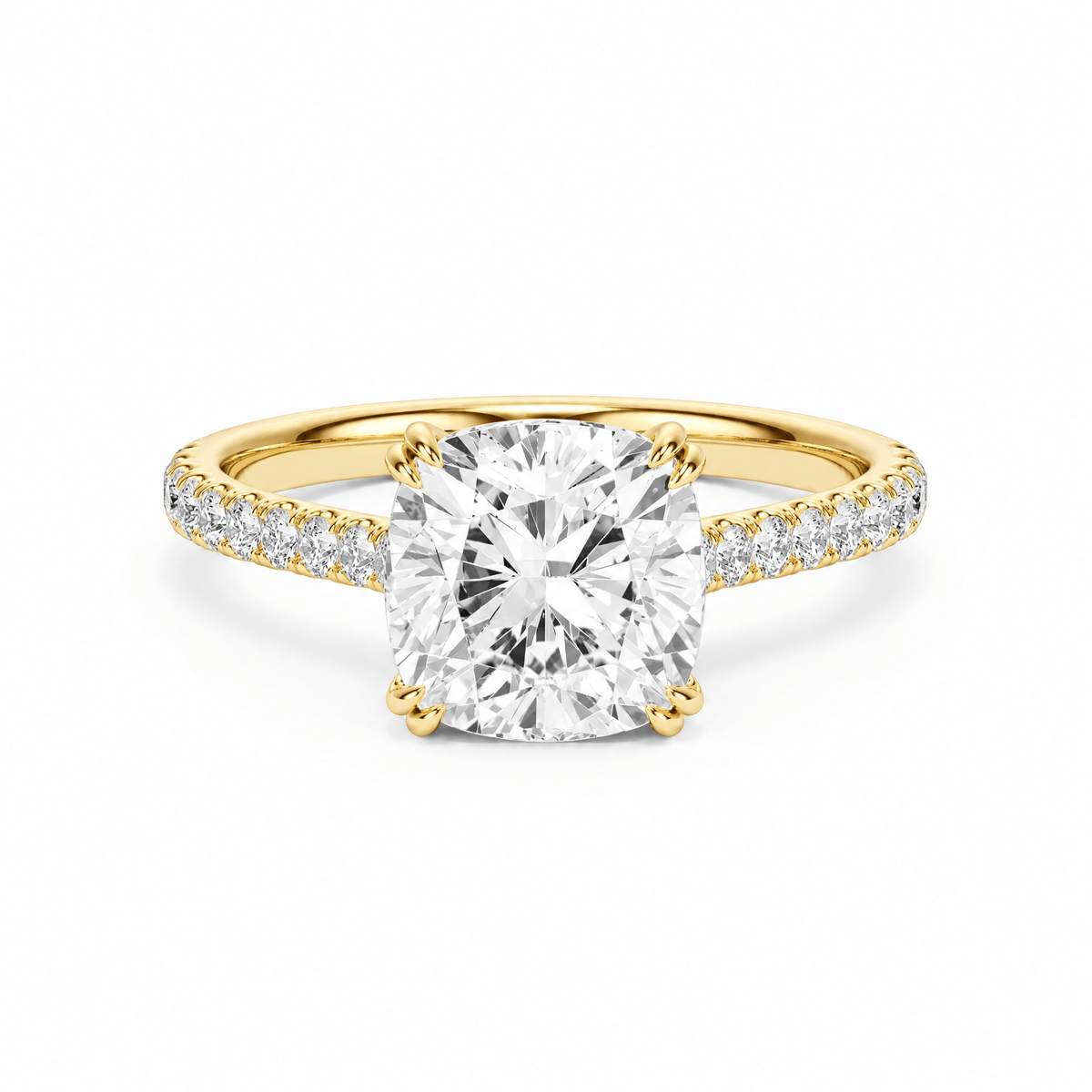 Cathedral Pavé Cushion Diamond Engagement Ring With Double Prong in Ring by 18 KARATS INC.