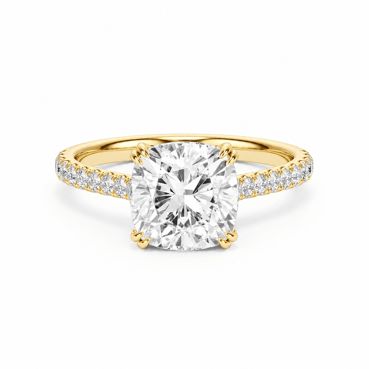 Cathedral Pavé Cushion Diamond Engagement Ring With Double Prong in Ring by 18 KARATS INC.