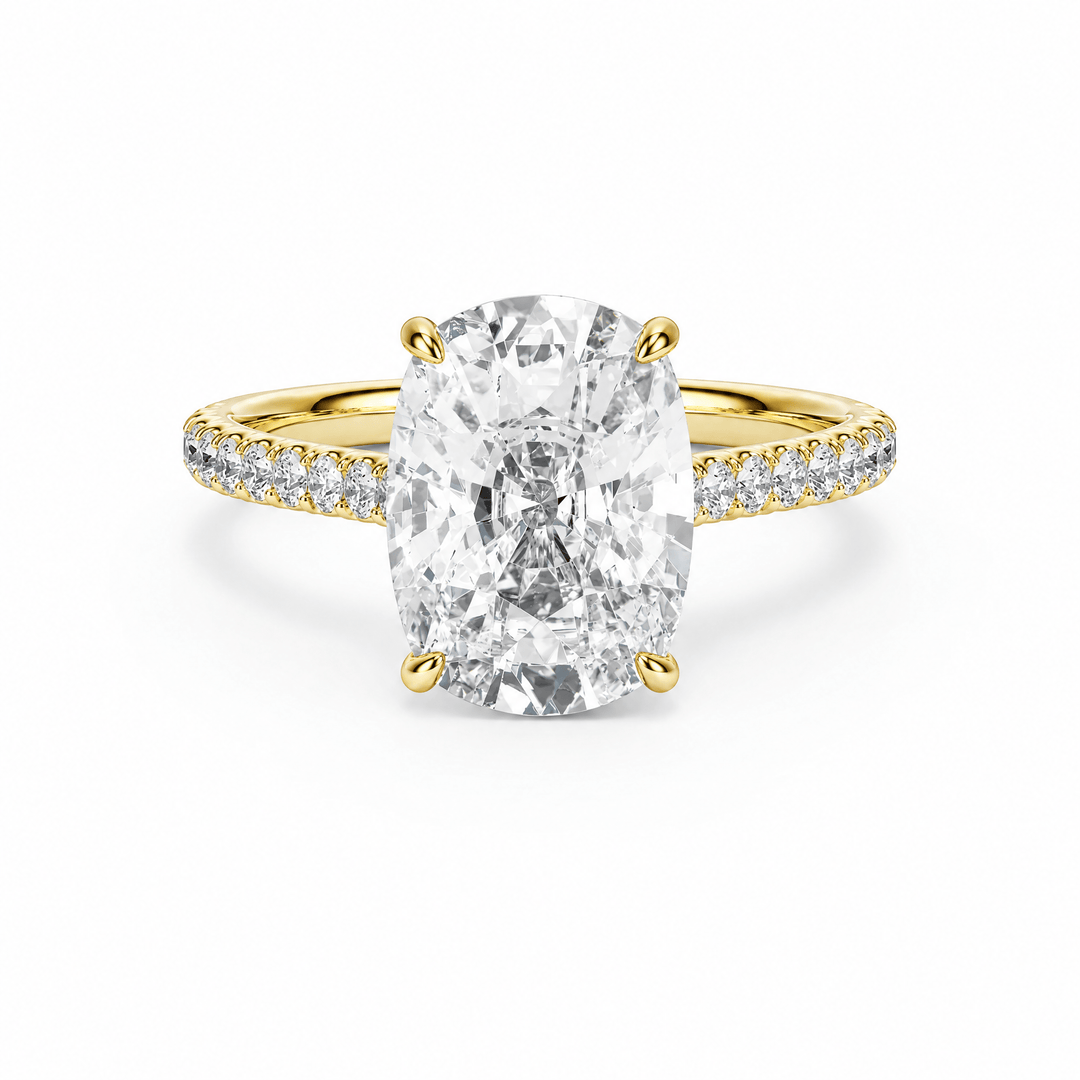 Cathedral Pavé Elongated Cushion Diamond Engagement Ring in Ring by 18 KARATS INC.
