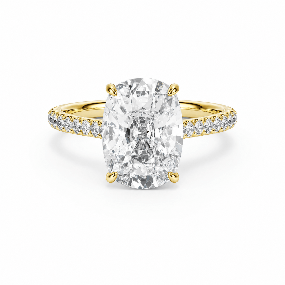 Cathedral Pavé Elongated Cushion Diamond Engagement Ring in Ring by 18 KARATS INC.
