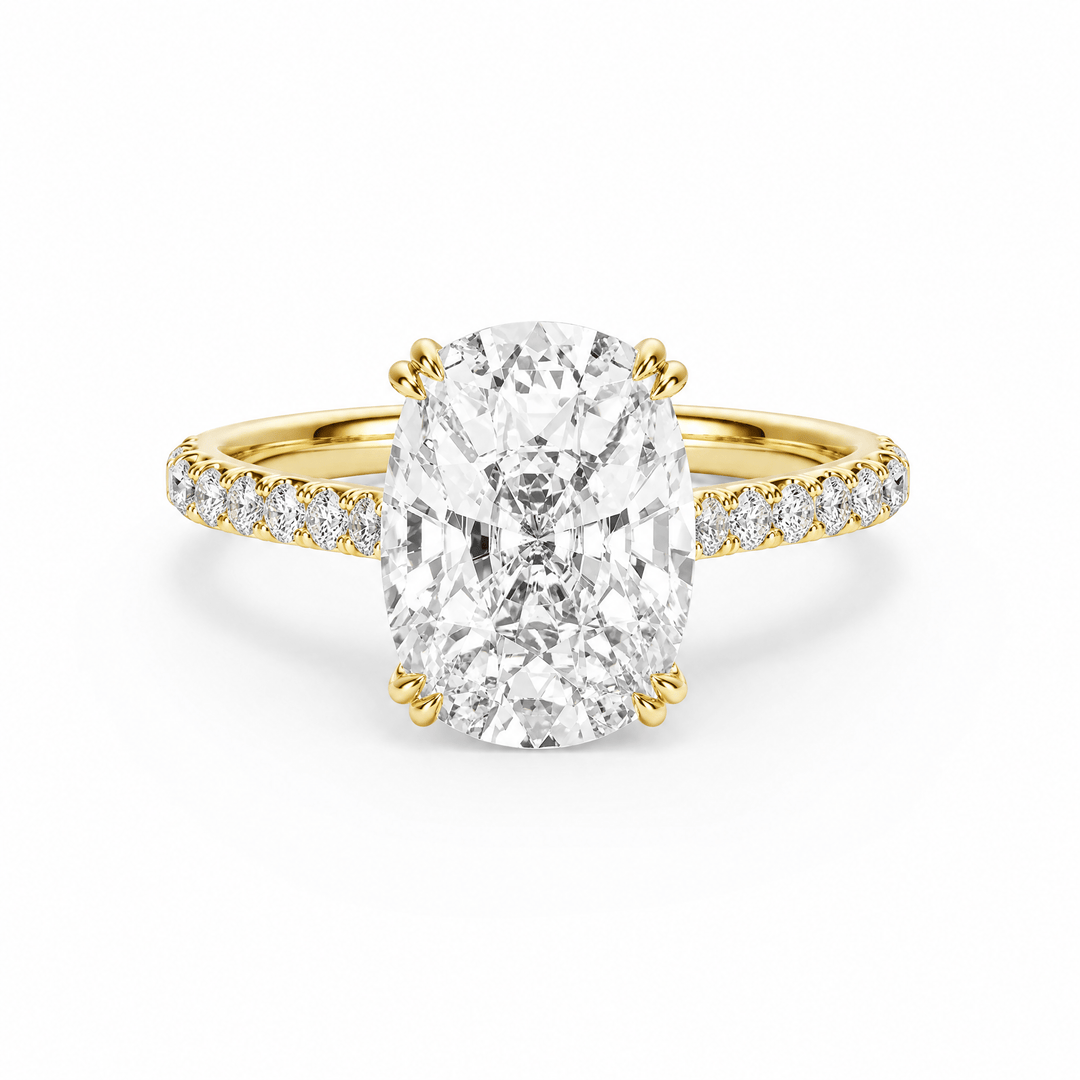 Cathedral Pavé Elongated Cushion Diamond Engagement Ring With Double Prong in Ring by 18 KARATS INC.