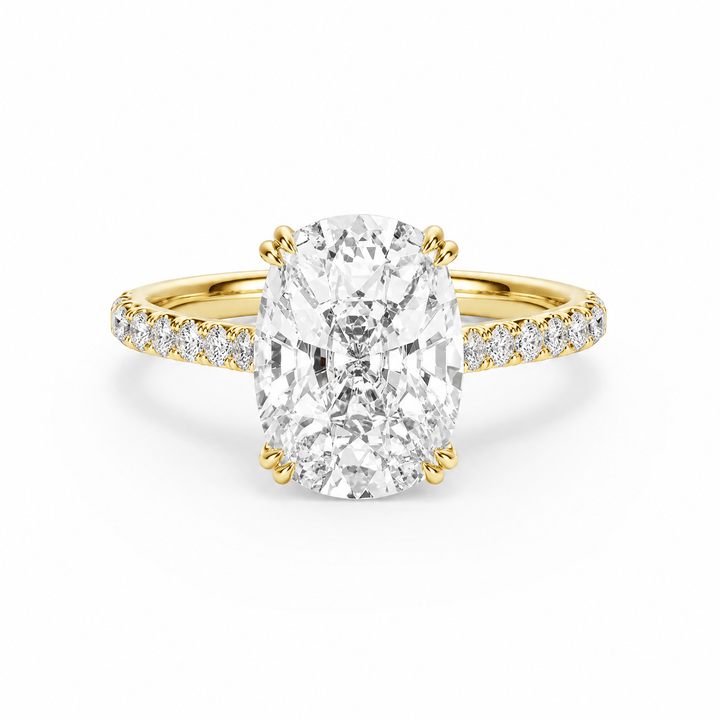 Cathedral Pavé Elongated Cushion Diamond Engagement Ring With Double Prong in Ring by 18 KARATS INC.