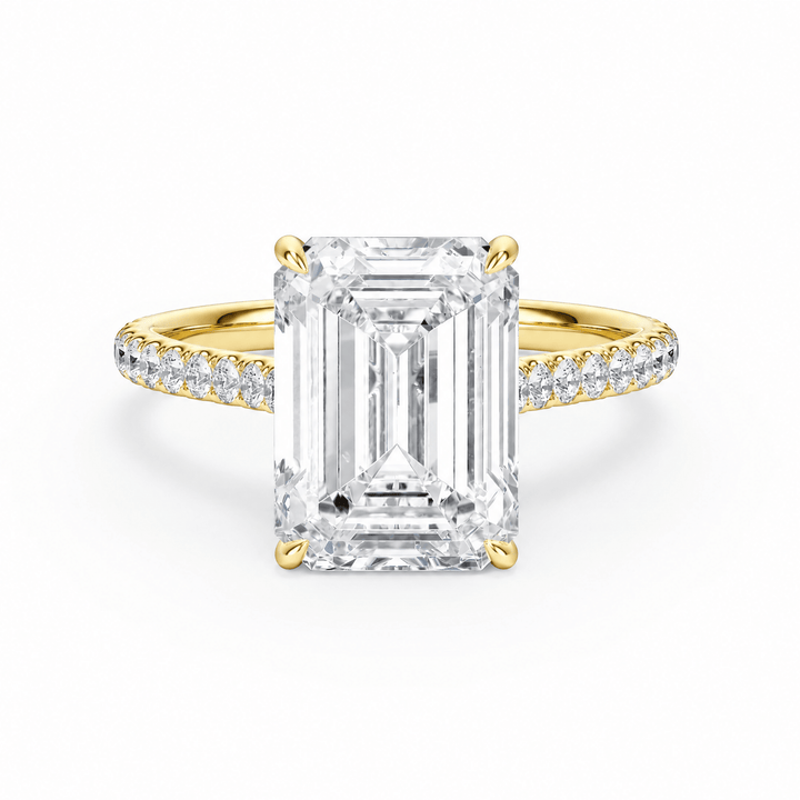 Cathedral Pavé Emerald Diamond Engagement Ring in Ring by 18 KARATS INC.