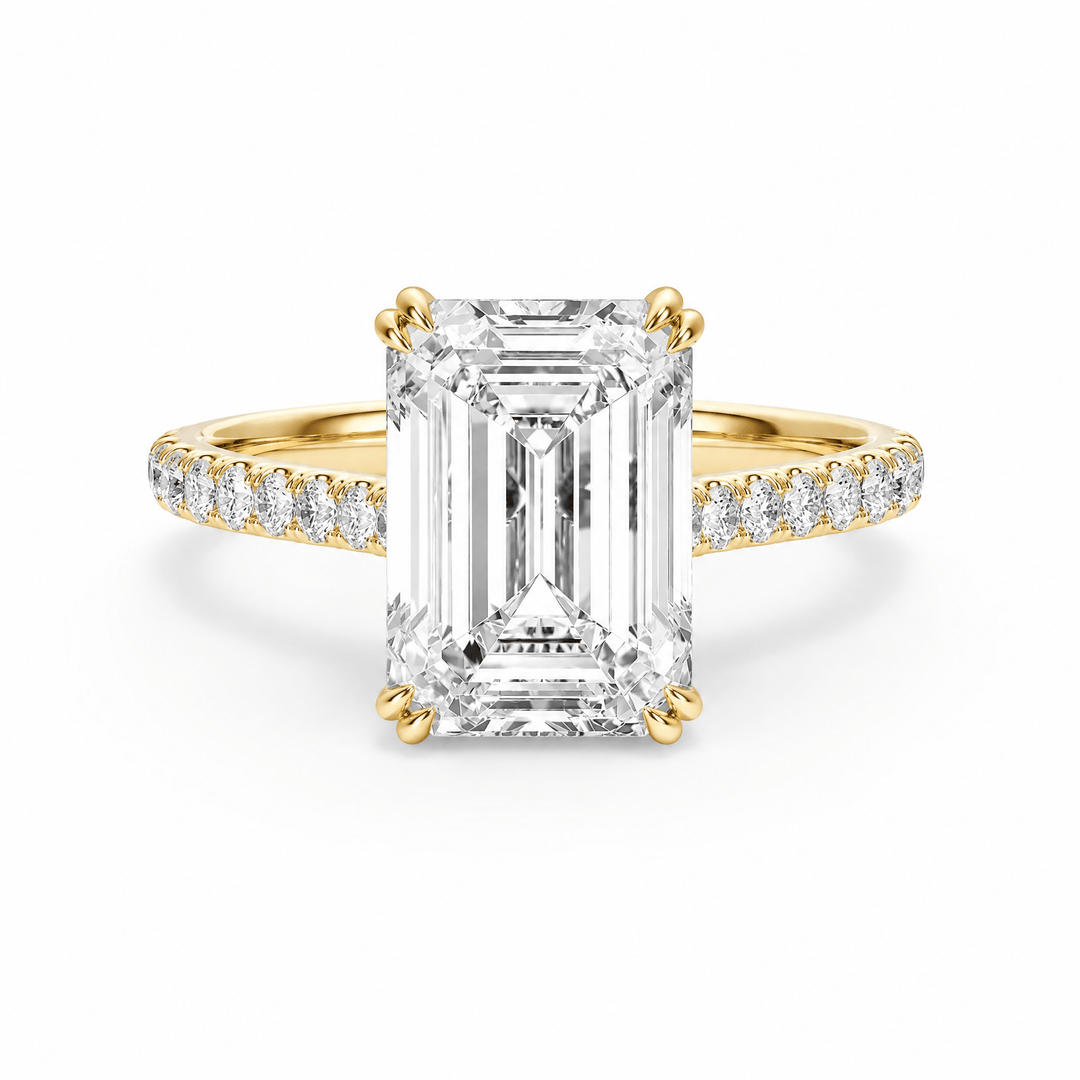 Cathedral Pavé Emerald Lab Diamond Engagement Ring With Double Prong in Ready Rings by 18 KARATS INC.