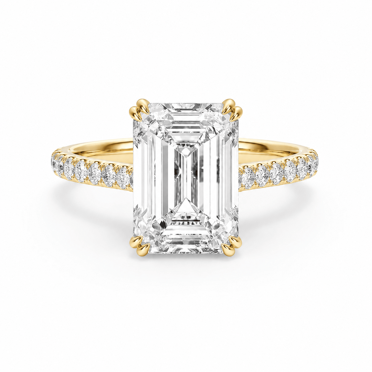 Cathedral Pavé Emerald Lab Diamond Engagement Ring With Double Prong in Ready Rings by 18 KARATS INC.
