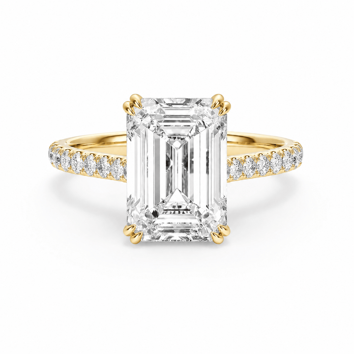 Cathedral Pavé Emerald Lab Diamond Engagement Ring With Double Prong in Ready Rings by 18 KARATS INC.