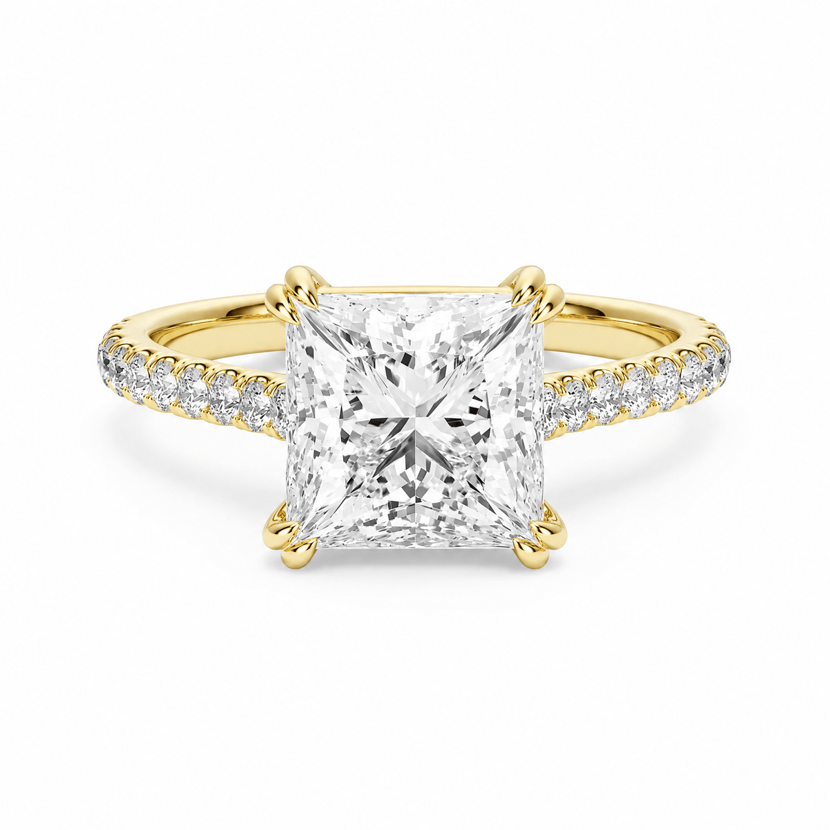 Cathedral Pavé Princess Diamond Engagement Ring With Double Prong in Ring by 18 KARATS INC.
