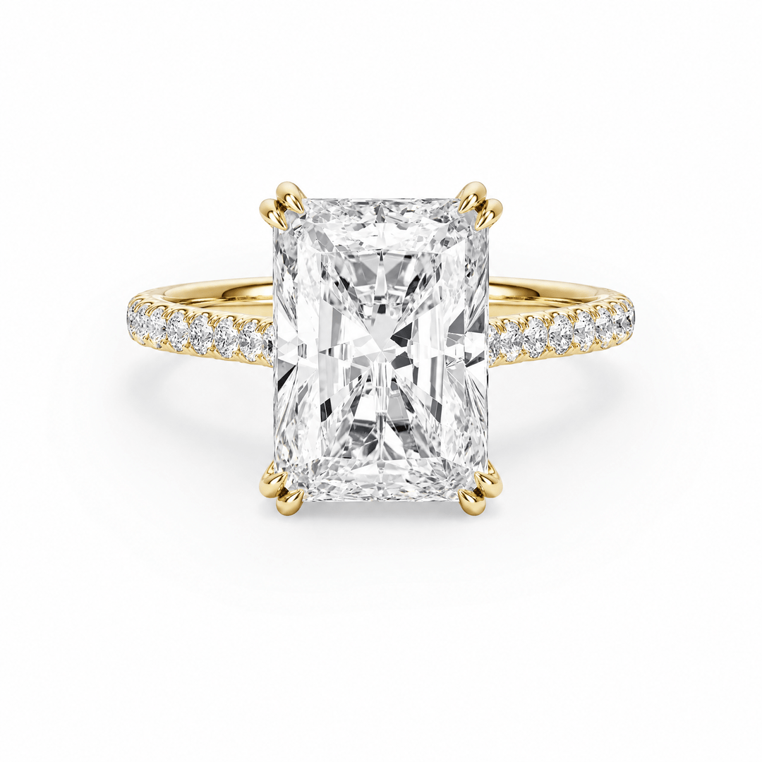 Cathedral Pavé Radiant Diamond Engagement Ring With Double Prong in Ring by 18 KARATS INC.