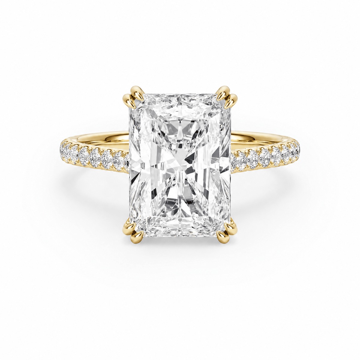 Cathedral Pavé Radiant Diamond Engagement Ring With Double Prong in Ring by 18 KARATS INC.