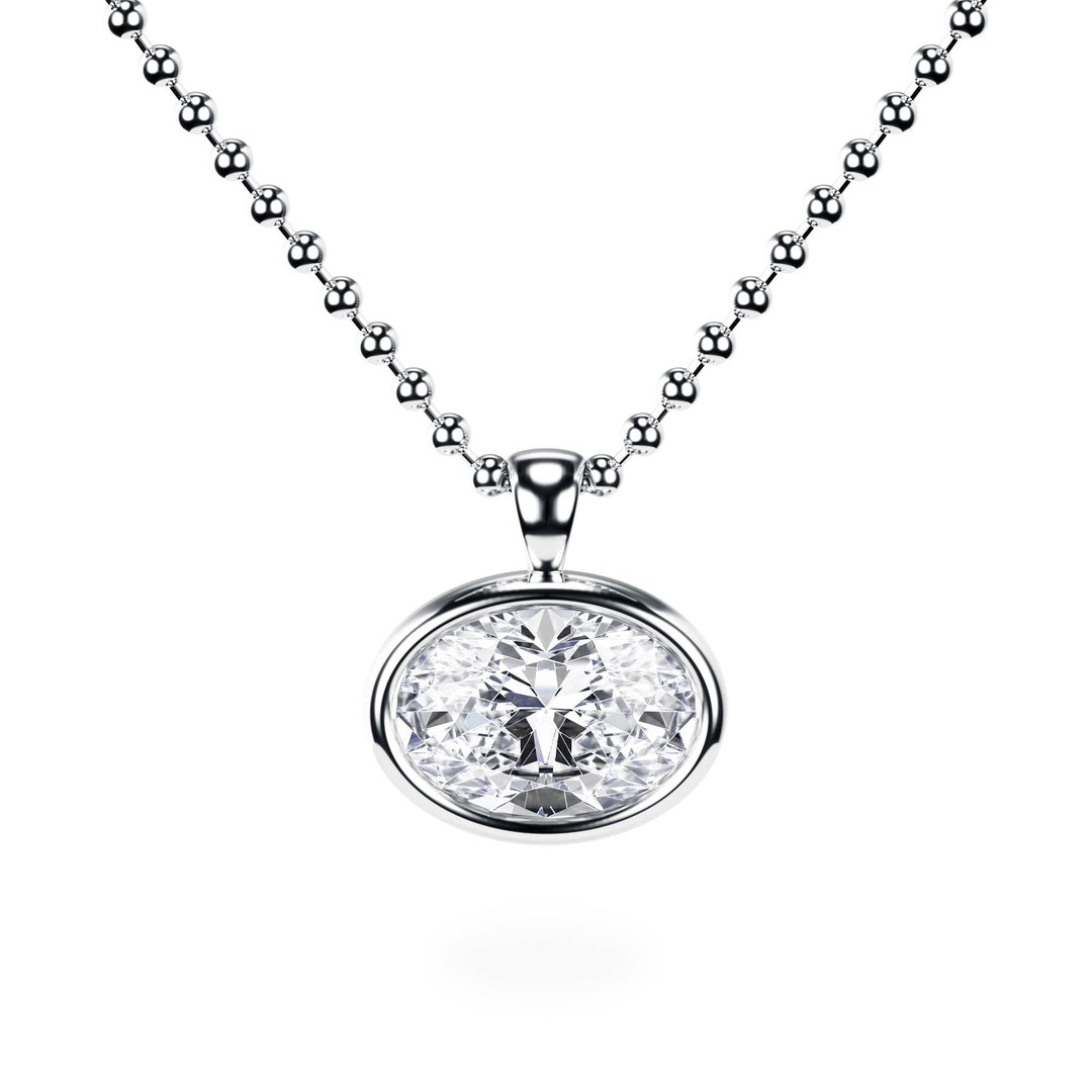 Celeste East - West Bezel Oval Diamond Necklace - P1114 in Necklace by 18 KARATS INC.