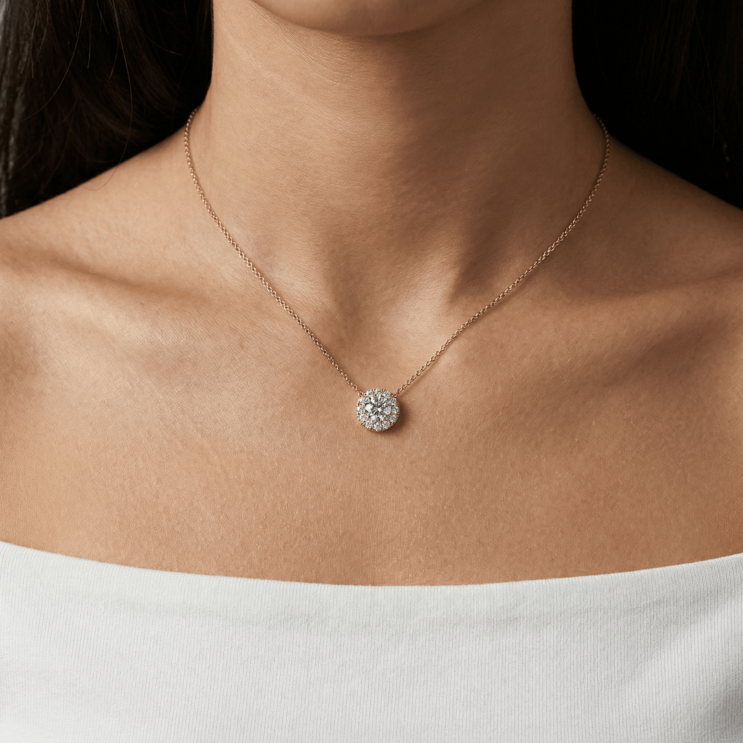 Classic Halo Diamond Pendant Necklace -  P1105 in Necklace by 18 KARATS INC.