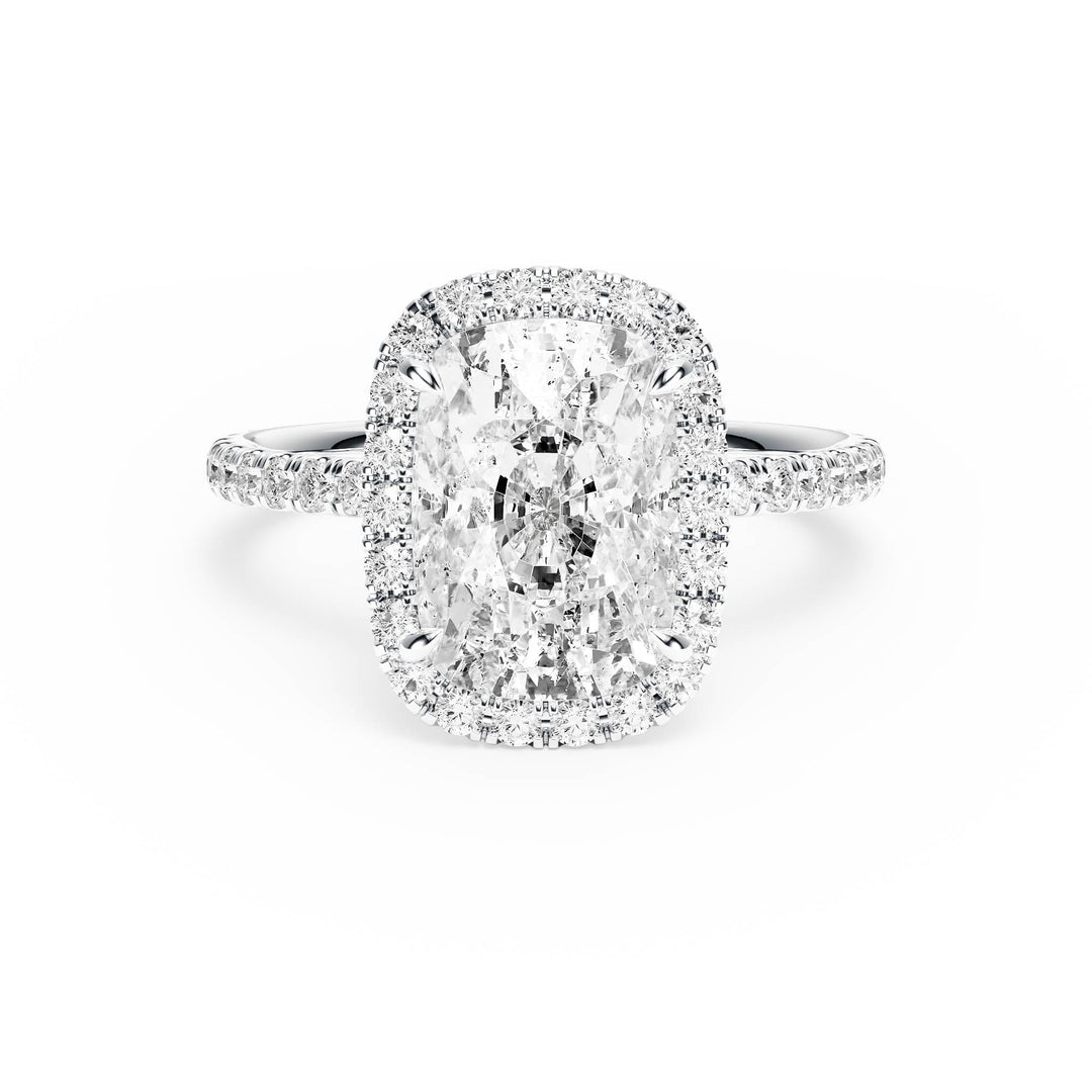 Classic Halo Elongated Cushion Pavé Diamond Engagement Ring - R1268 in Ring by 18 KARATS INC.