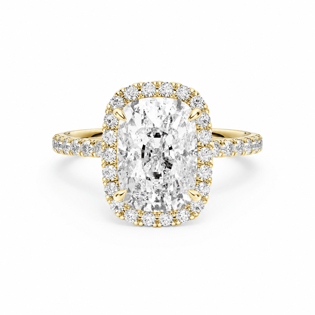 Classic Halo Elongated Cushion Pavé Engagement Ring in Ring by 18 KARATS INC.