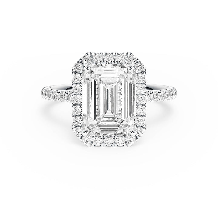 Classic Halo Emerald Pavé Diamond Engagement Ring - R1268 in Ring by 18 KARATS INC.