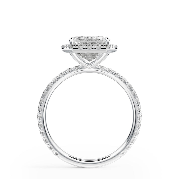 Classic Halo Emerald Pavé Diamond Engagement Ring - R1268 in Ring by 18 KARATS INC.