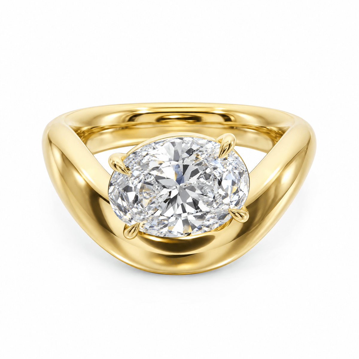 Curved Oval Diamond Engagement Ring in Ring by 18 KARATS INC.