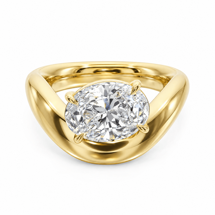 Curved Oval Diamond Engagement Ring in Ring by 18 KARATS INC.