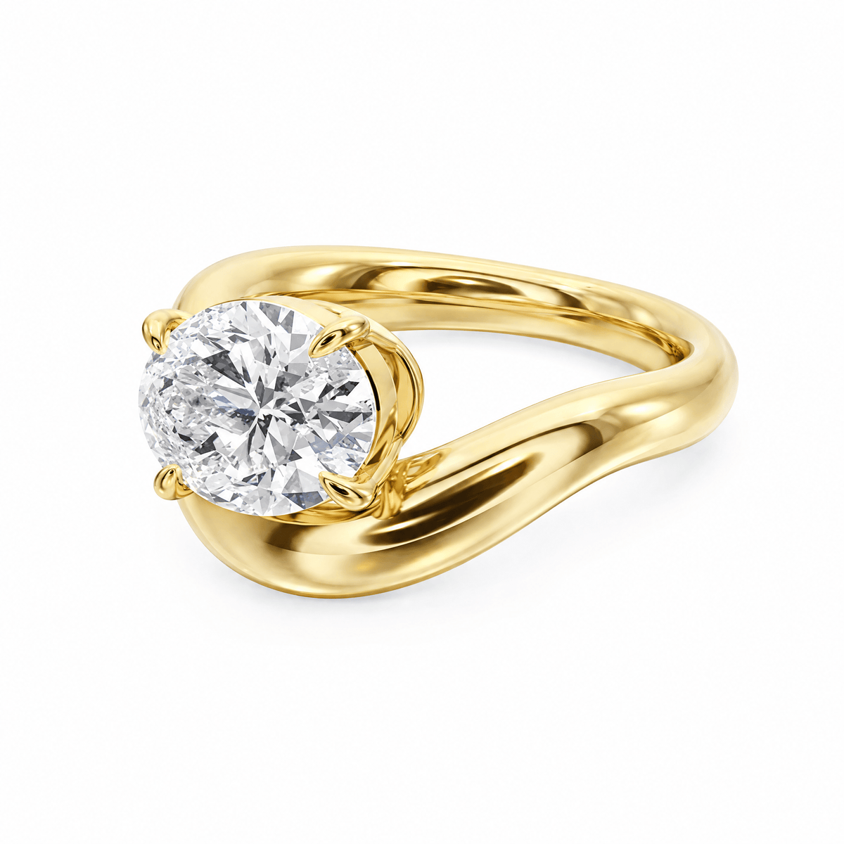 Curved Oval Diamond Engagement Ring in Ring by 18 KARATS INC.