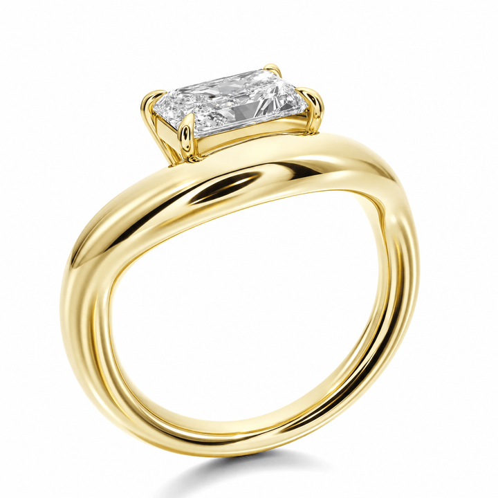 Curved Radiant Lab Diamond Ring in Ready Rings by 18 KARATS INC.