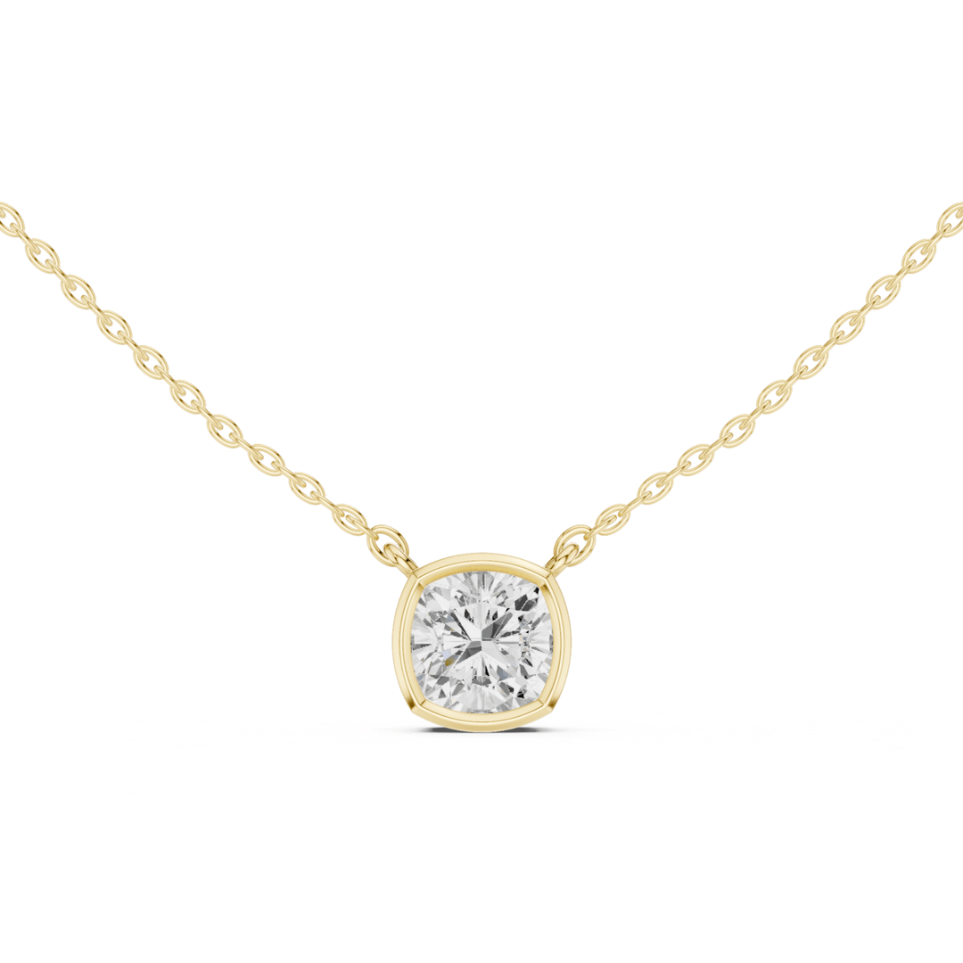 Cushion Cut Diamond Bezel Solitaire Pendant - P1135CU in Necklace by 18 KARATS INC.