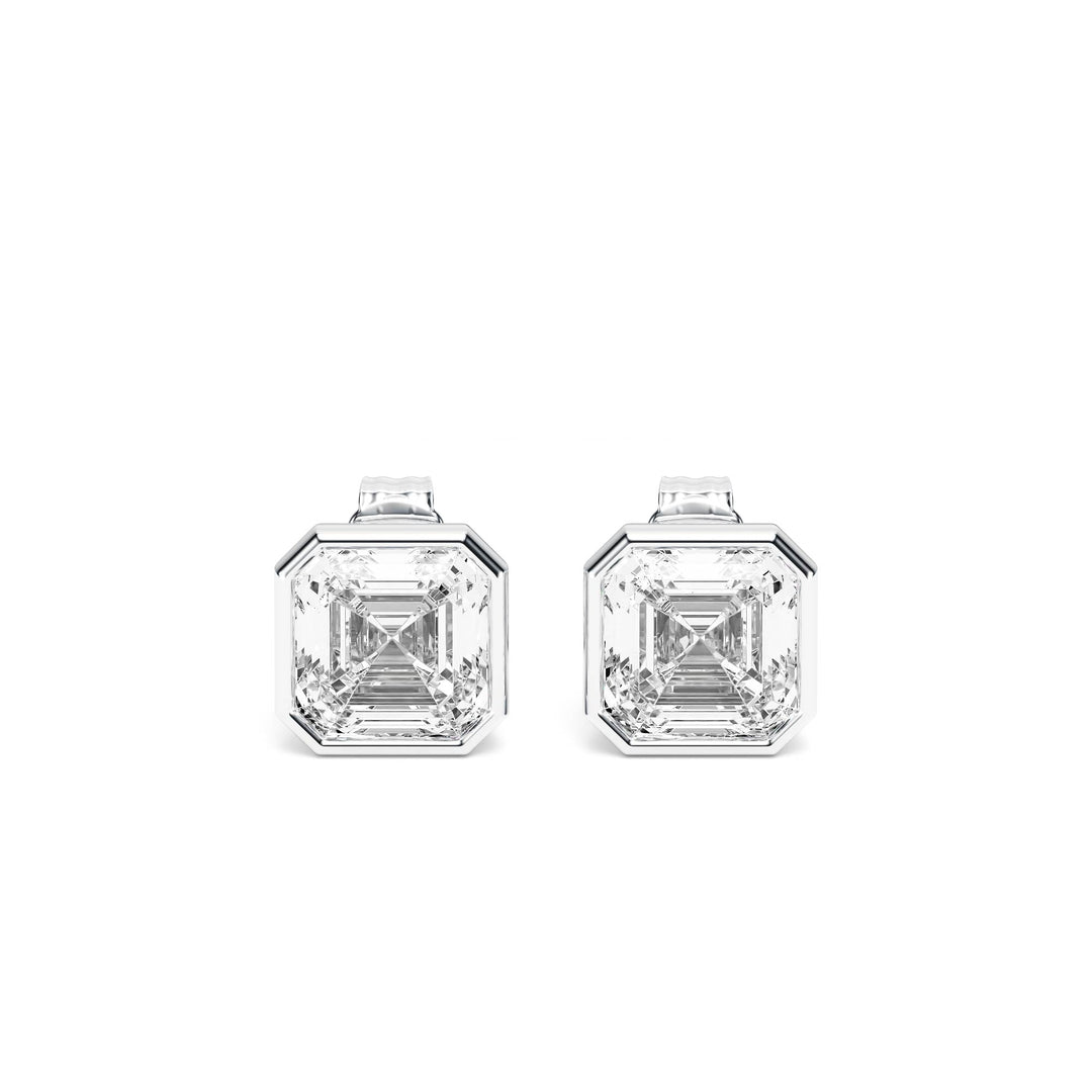 Deco Bezel Asscher Lab Diamond Studs -  E1112 in Earrings by 18 KARATS INC.
