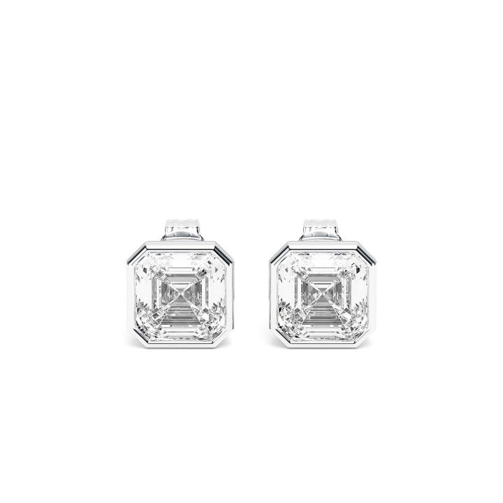 Deco Bezel Asscher Lab Diamond Studs -  E1112 in Earrings by 18 KARATS INC.