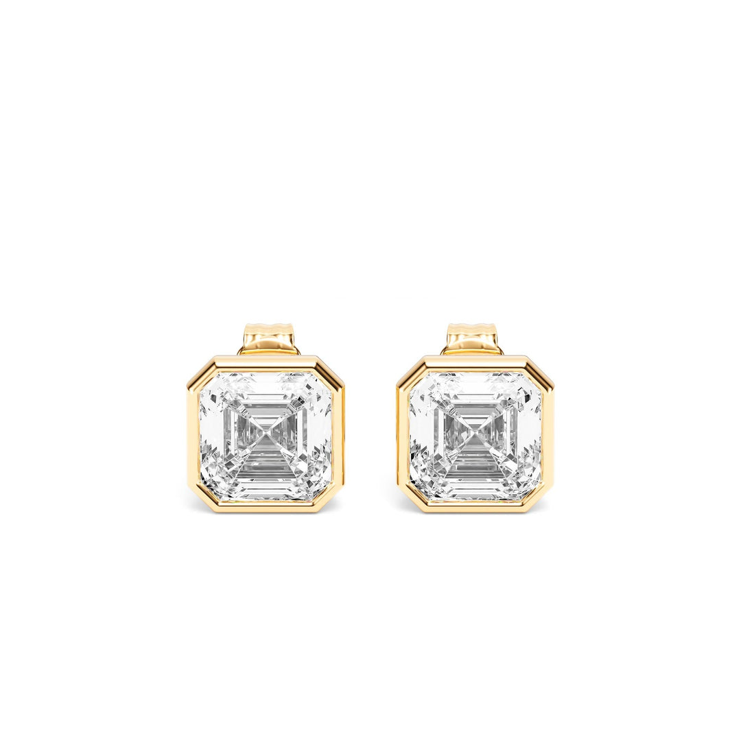 Deco Bezel Asscher Lab Diamond Studs -  E1112 in Earrings by 18 KARATS INC.