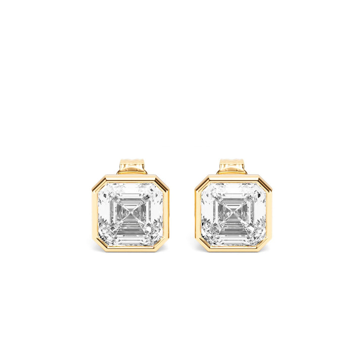 Deco Bezel Asscher Lab Diamond Studs -  E1112 in Earrings by 18 KARATS INC.