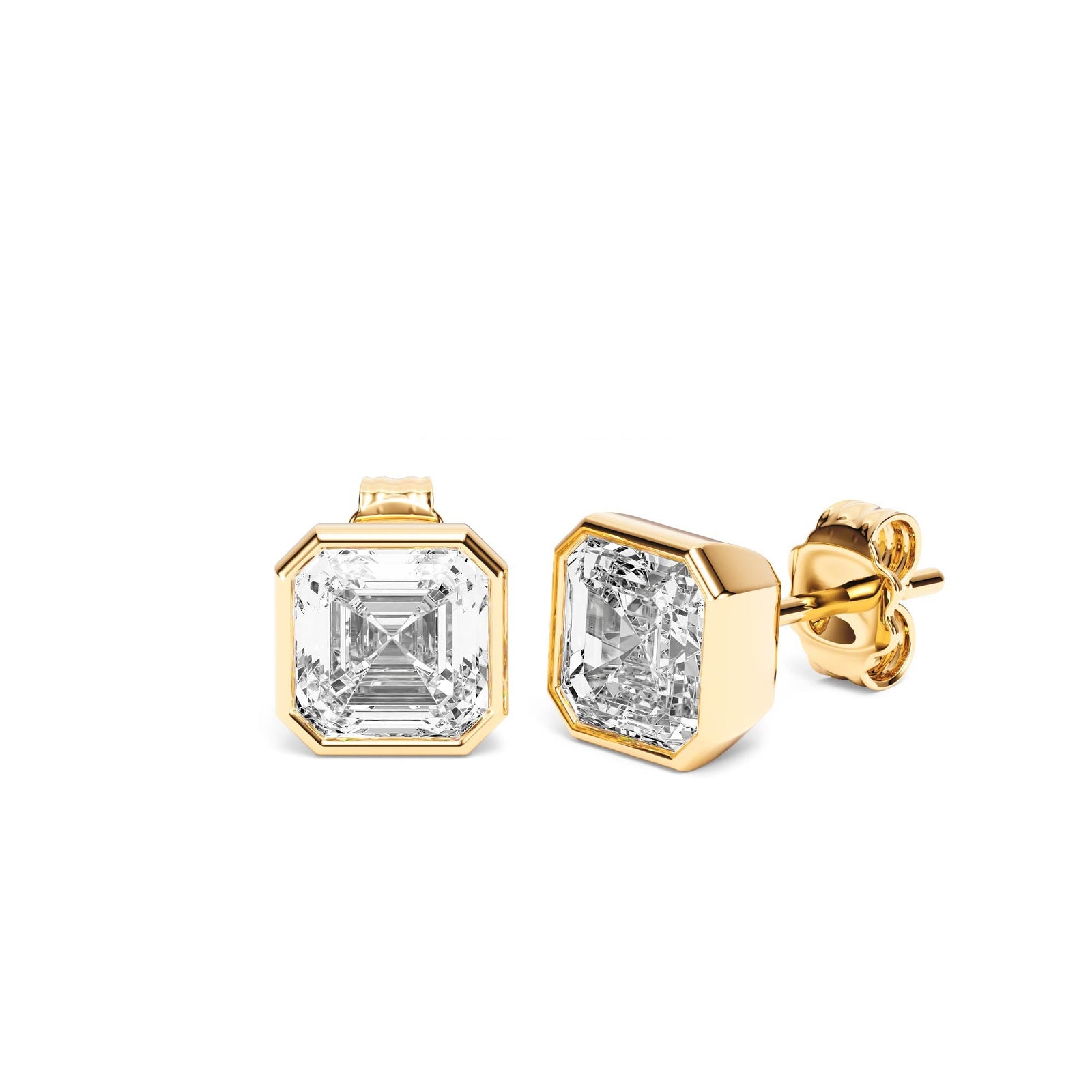 Deco Bezel Asscher Lab Diamond Studs -  E1112 in Earrings by 18 KARATS INC.
