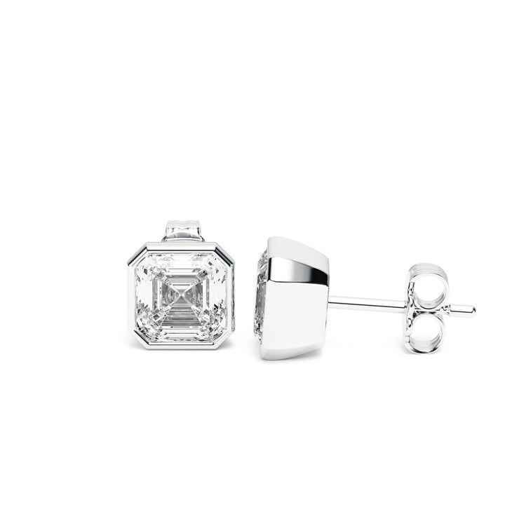 Deco Bezel Asscher Lab Diamond Studs -  E1112 in Earrings by 18 KARATS INC.