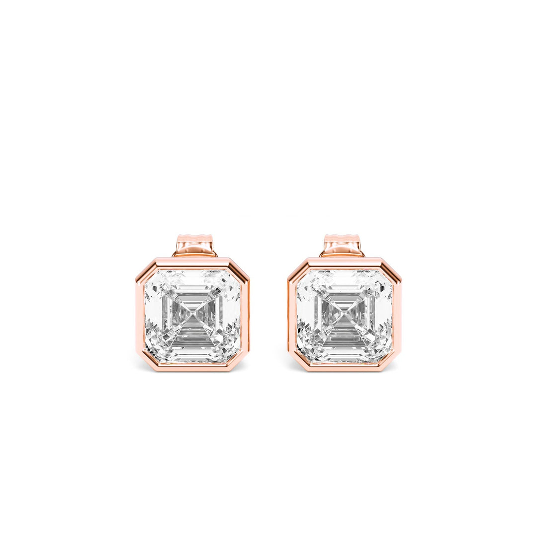 Deco Bezel Asscher Lab Diamond Studs -  E1112 in Earrings by 18 KARATS INC.