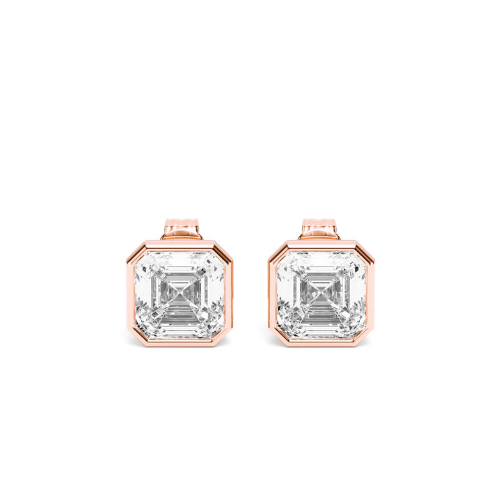 Deco Bezel Asscher Lab Diamond Studs -  E1112 in Earrings by 18 KARATS INC.