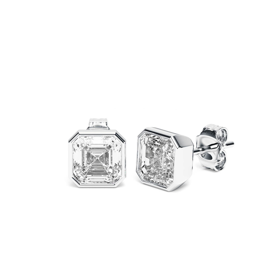 Deco Bezel Asscher Lab Diamond Studs -  E1112 in Earrings by 18 KARATS INC.