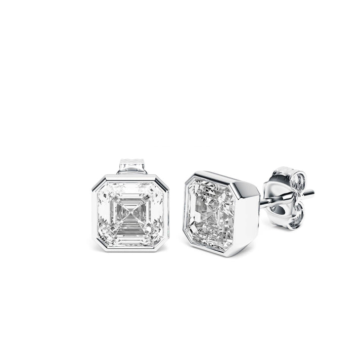 Deco Bezel Asscher Lab Diamond Studs -  E1112 in Earrings by 18 KARATS INC.