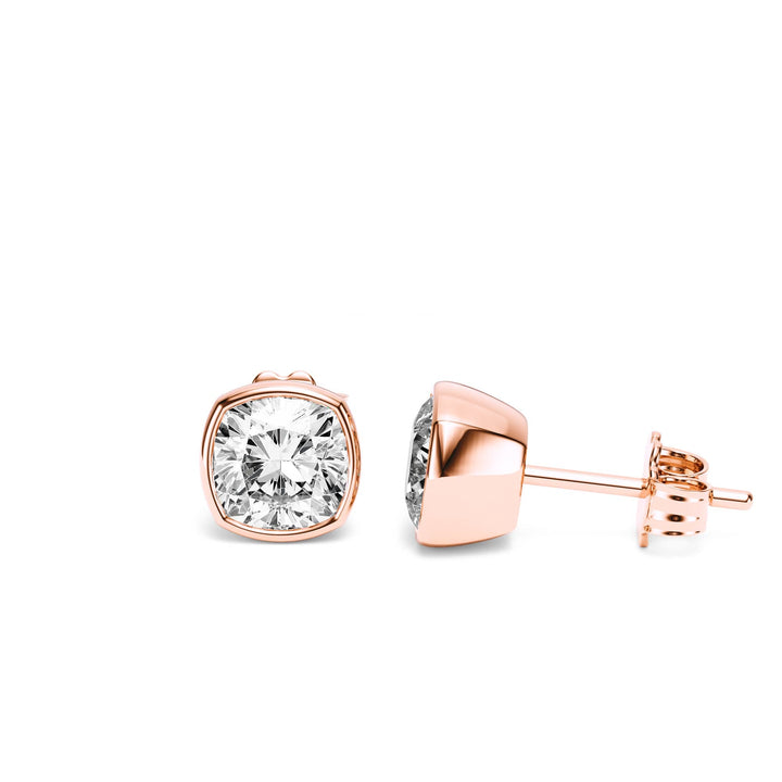 Deco Bezel Cushion Lab Diamond Studs -  E1112 in Earrings by 18 KARATS INC.