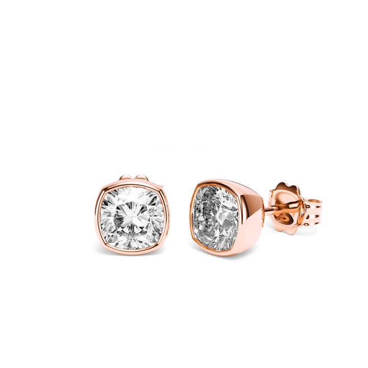 Deco Bezel Cushion Lab Diamond Studs -  E1112 in Earrings by 18 KARATS INC.