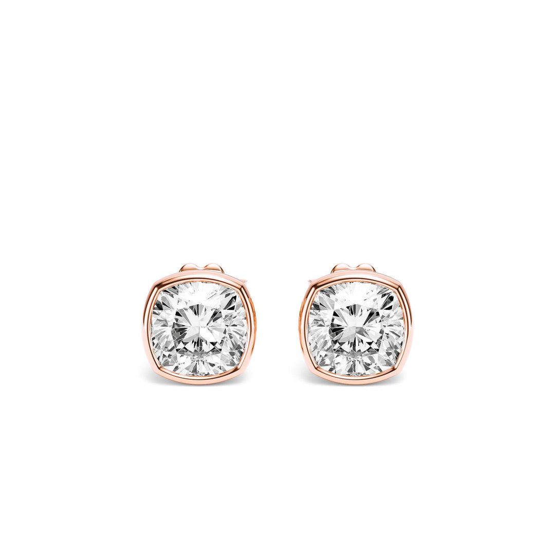 Deco Bezel Cushion Lab Diamond Studs -  E1112 in Earrings by 18 KARATS INC.