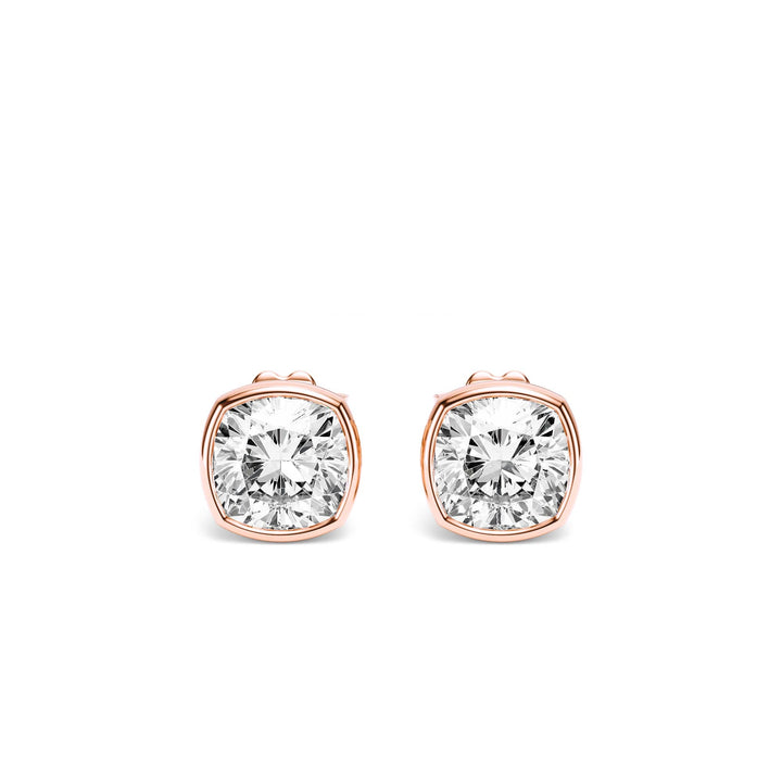 Deco Bezel Cushion Lab Diamond Studs -  E1112 in Earrings by 18 KARATS INC.