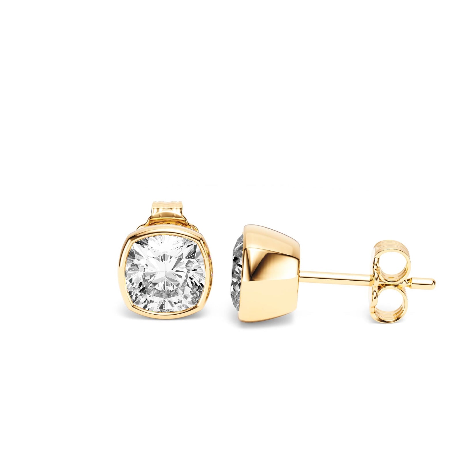 Deco Bezel Cushion Lab Diamond Studs -  E1112 in Earrings by 18 KARATS INC.
