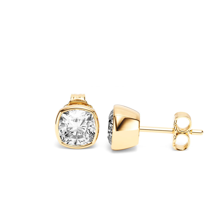 Deco Bezel Cushion Lab Diamond Studs -  E1112 in Earrings by 18 KARATS INC.
