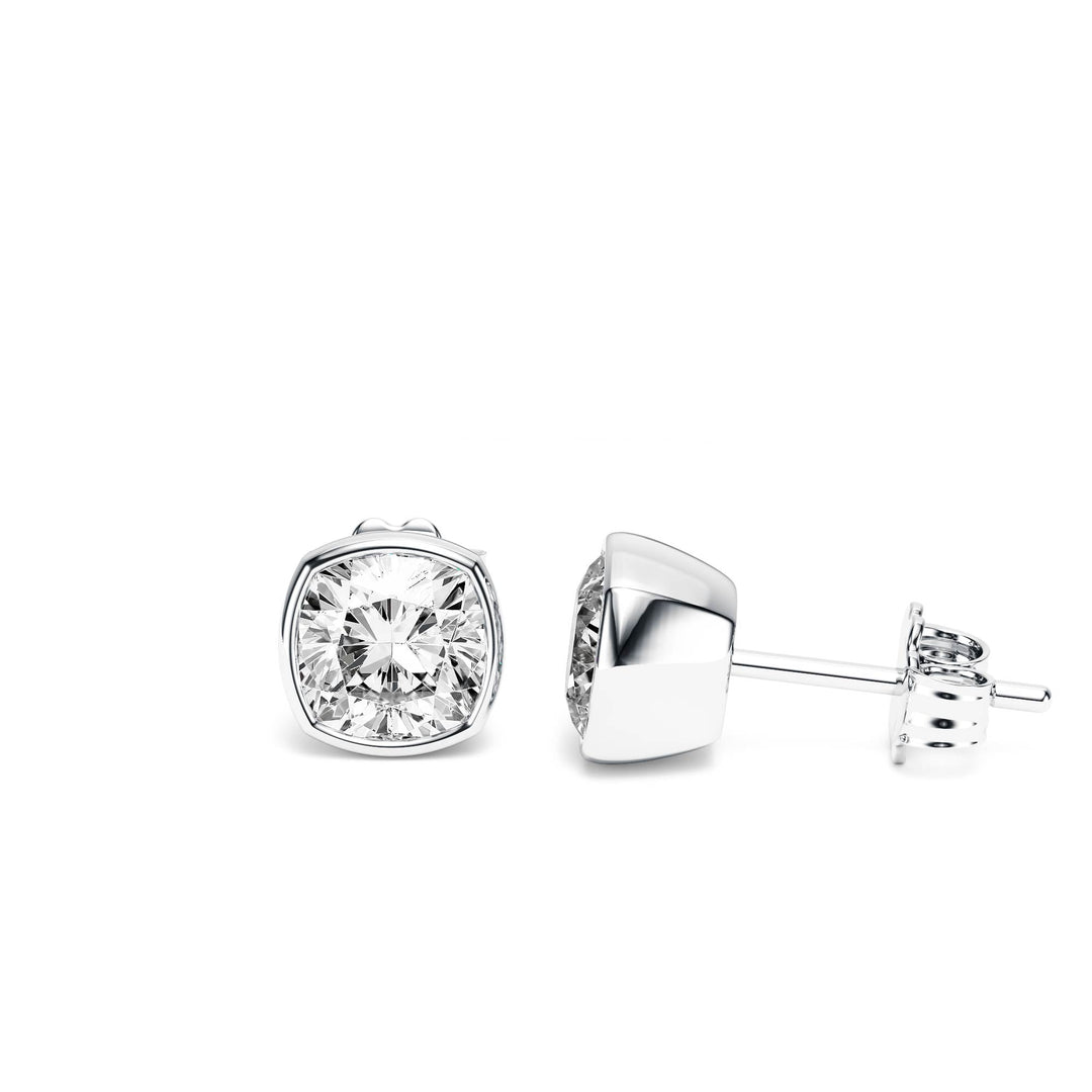 Deco Bezel Cushion Lab Diamond Studs -  E1112 in Earrings by 18 KARATS INC.
