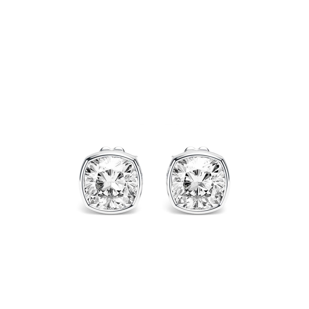 Deco Bezel Cushion Lab Diamond Studs -  E1112 in Earrings by 18 KARATS INC.