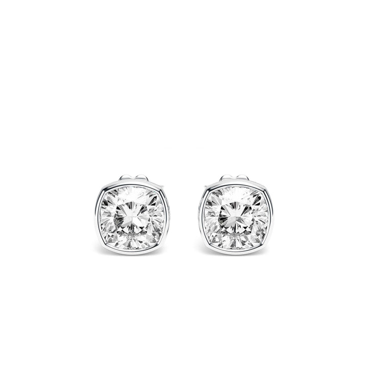Deco Bezel Cushion Lab Diamond Studs -  E1112 in Earrings by 18 KARATS INC.